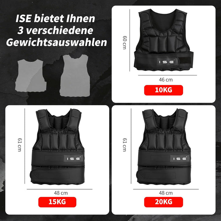 ISE Gewichtsweste Verstellbar von 5 kg 10 kg 15 kg 20 kg 25 kg 30 kg Gewicht Warnwesten für Gewicht