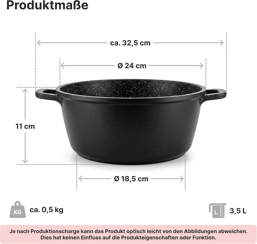 Kochtopf 4,5 L Suppentopf Aluminiumguss Antihaft Milchtopf Induktion Schmortopf 24 cm mit Glasdeckel