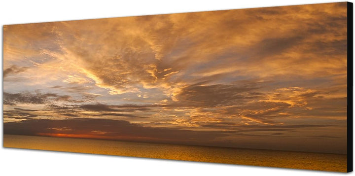 Paul Sinus Art Panoramabild auf Leinwand und Keilrahmen 150x50cm Ozean Wolkenhimmel Sonnenuntergang