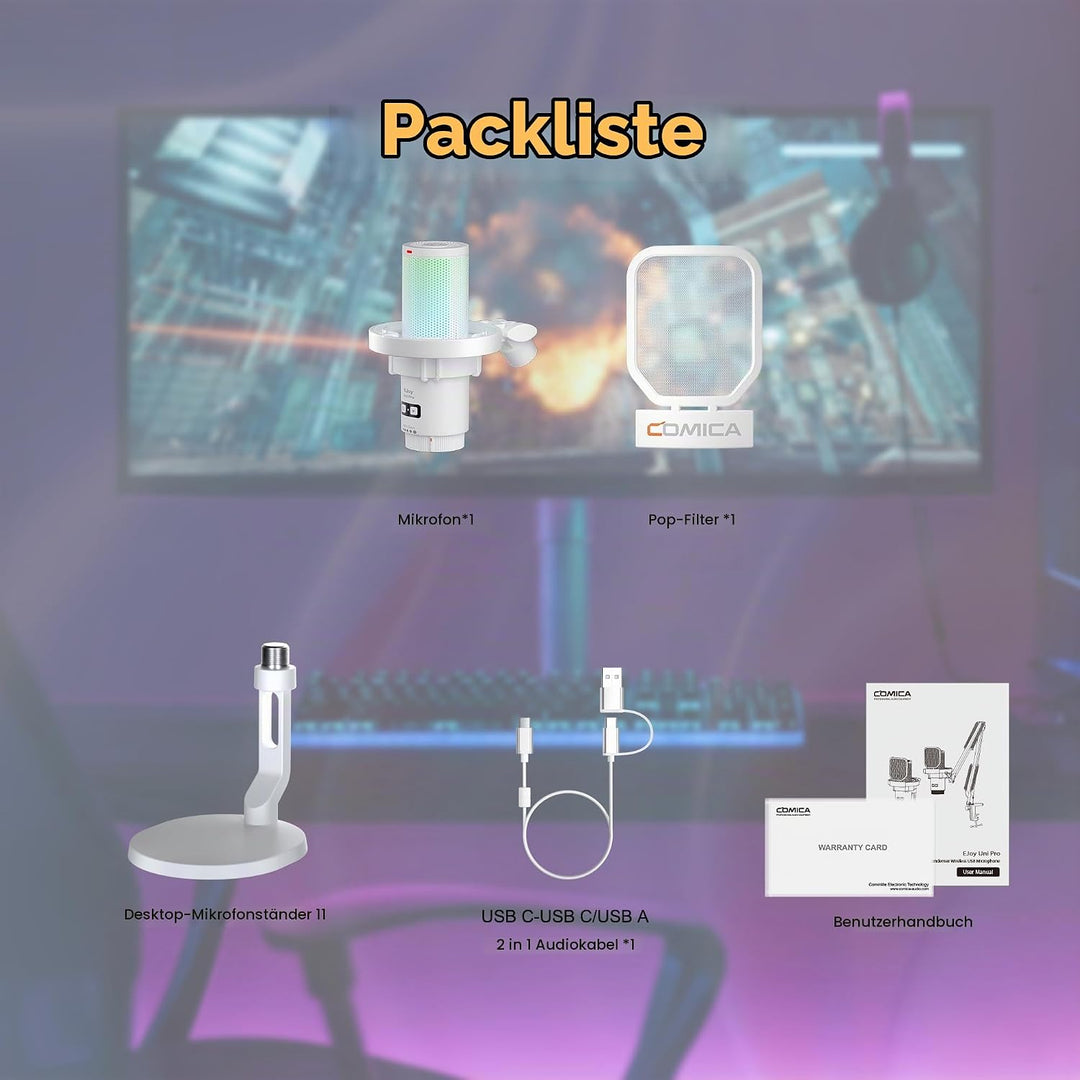 COMICA EJoy Uni USB Gaming Mikrofon für PC mit Rauschunterdrückung, Monitor, Gain, Stummschaltung, R
