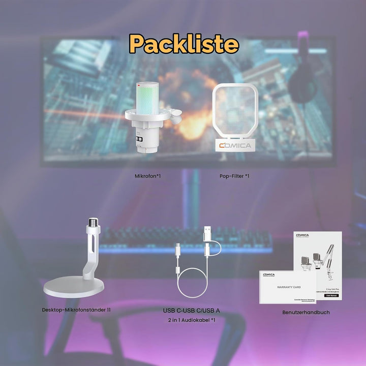 COMICA EJoy Uni USB Gaming Mikrofon für PC mit Rauschunterdrückung, Monitor, Gain, Stummschaltung, R