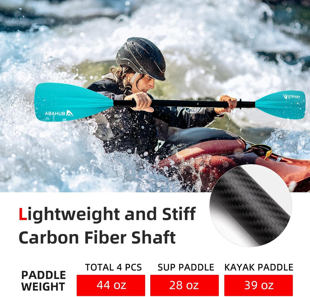 Abahub 4 teilig Carbon SUP Kajak Paddel, 2 in 1 verstellbare Stand up Paddleboard Paddel, leichte Ca