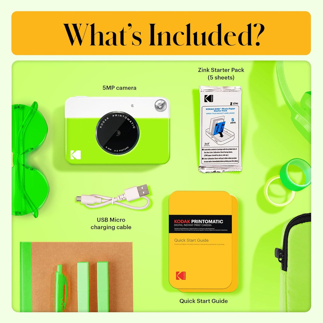 KODAK Printomatic Vollfarb-Sofortdruckkamera-Starterpaket + Softcase + Zink-Fotopapier (20er-Pack) –