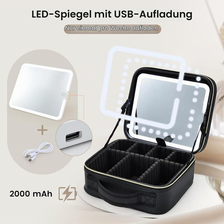 Kosmetikkoffer mit Beleuchtetem Spiegel Schminktasche Make up Tasche Make up Koffer Reise Kosmetikta