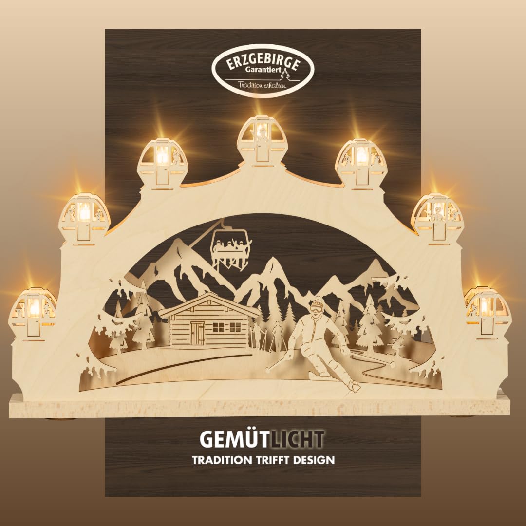 weigla - Schwibbogen original Erzgebirge 7 flg. Wintersport - Lichterbogen Weihnachten - 7 x 34 V, 3