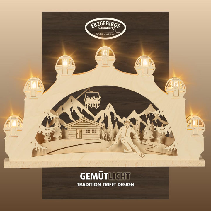 weigla - Schwibbogen original Erzgebirge 7 flg. Wintersport - Lichterbogen Weihnachten - 7 x 34 V, 3