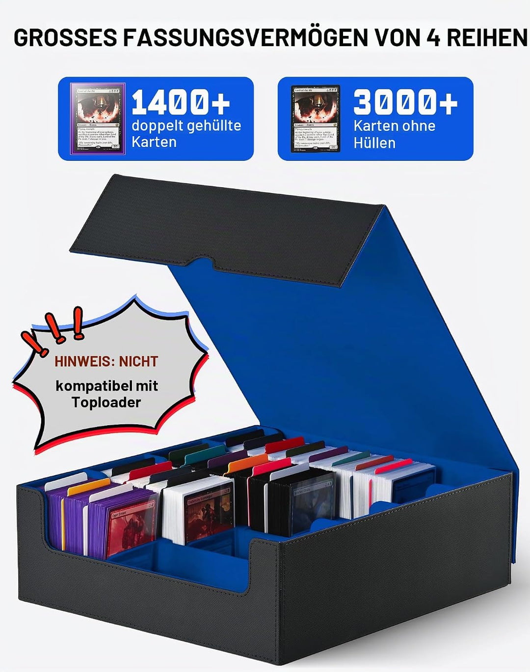 ZLCA Trading Card Storage Box, Commander Card Deck Case Holds 2400+ Cards, MTG Deck Box mit 4 Stopfe