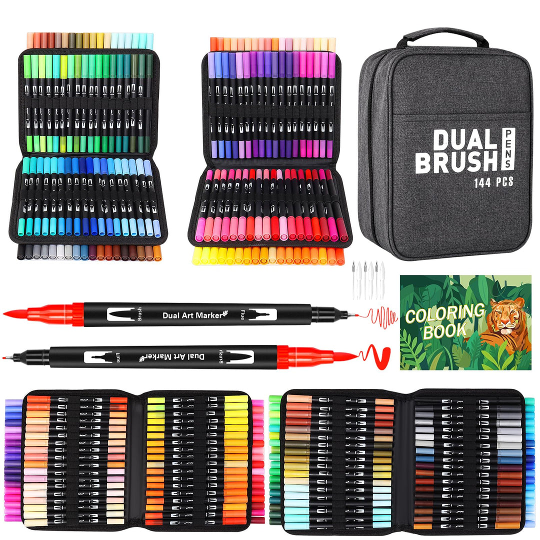 TrendGate Dual Brush Pen Set, 144 Farben Fineliner und Pinselstifte Set, Doppel Filzstifte Dicke und