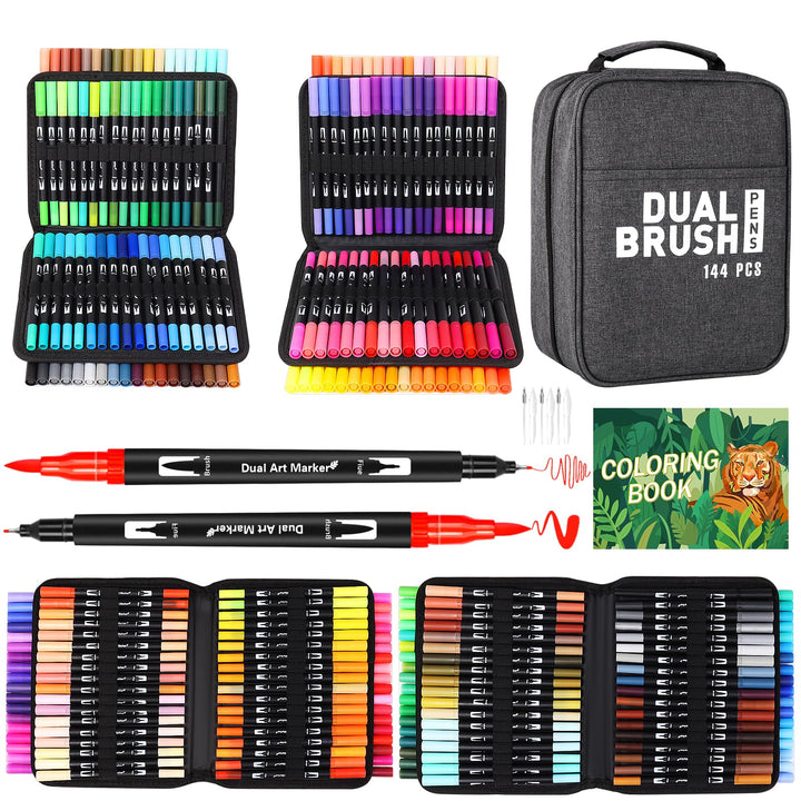 TrendGate Dual Brush Pen Set, 144 Farben Fineliner und Pinselstifte Set, Doppel Filzstifte Dicke und