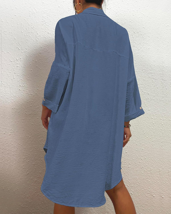 Bsubseach Womens Modern Swimsuit Cover Up Bluse Button Down Shirt Kleider Tops Blau S, Blau S