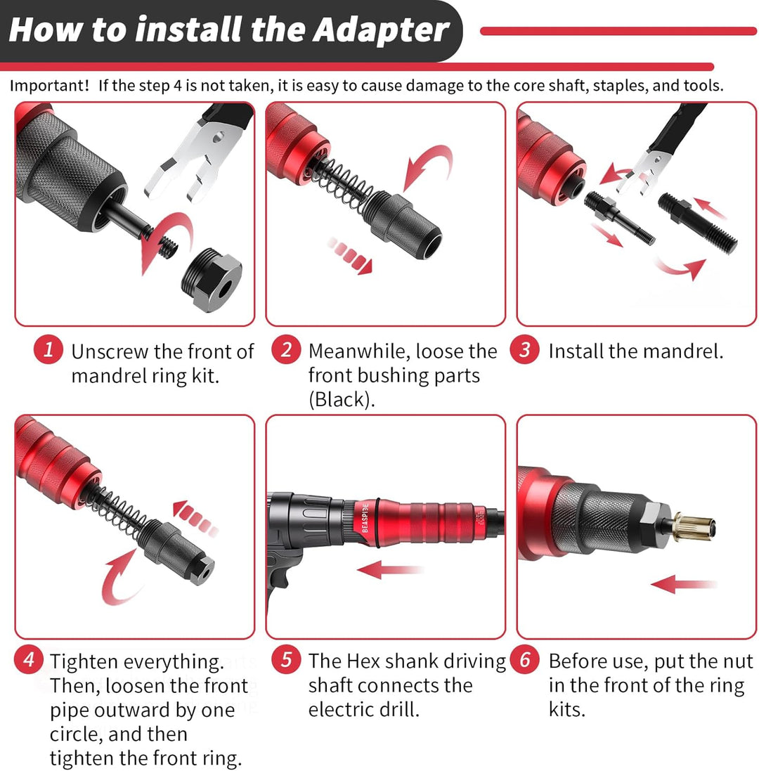 Beaspire Nietmuttern Adapter Kit für Elektrische Bohrmaschine, Profi Akkubohrer/Treiber Niet-Adapter