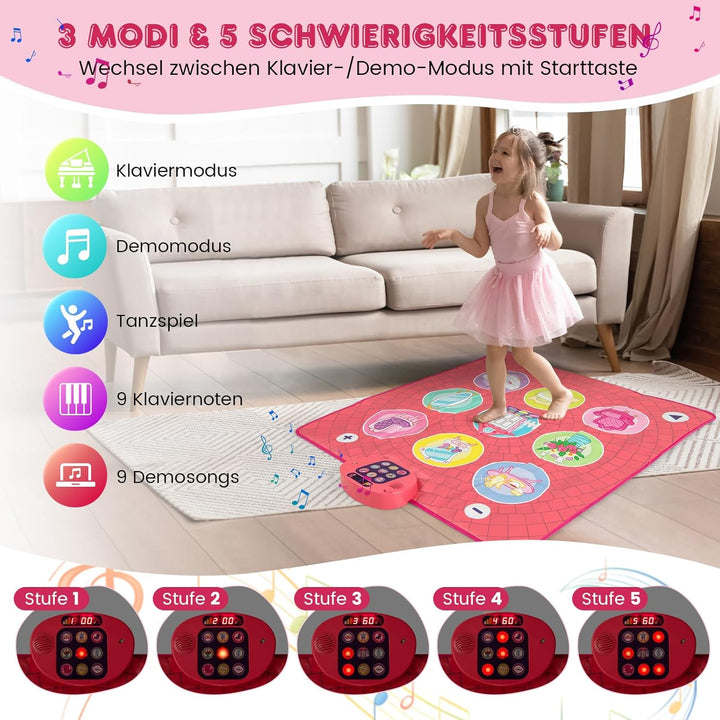 COSTWAY Tanzmatte Kinder, Musikmatte mit 5 Herausforderung Modi & 9 Klavierklängen & 9 Demo, Geburts