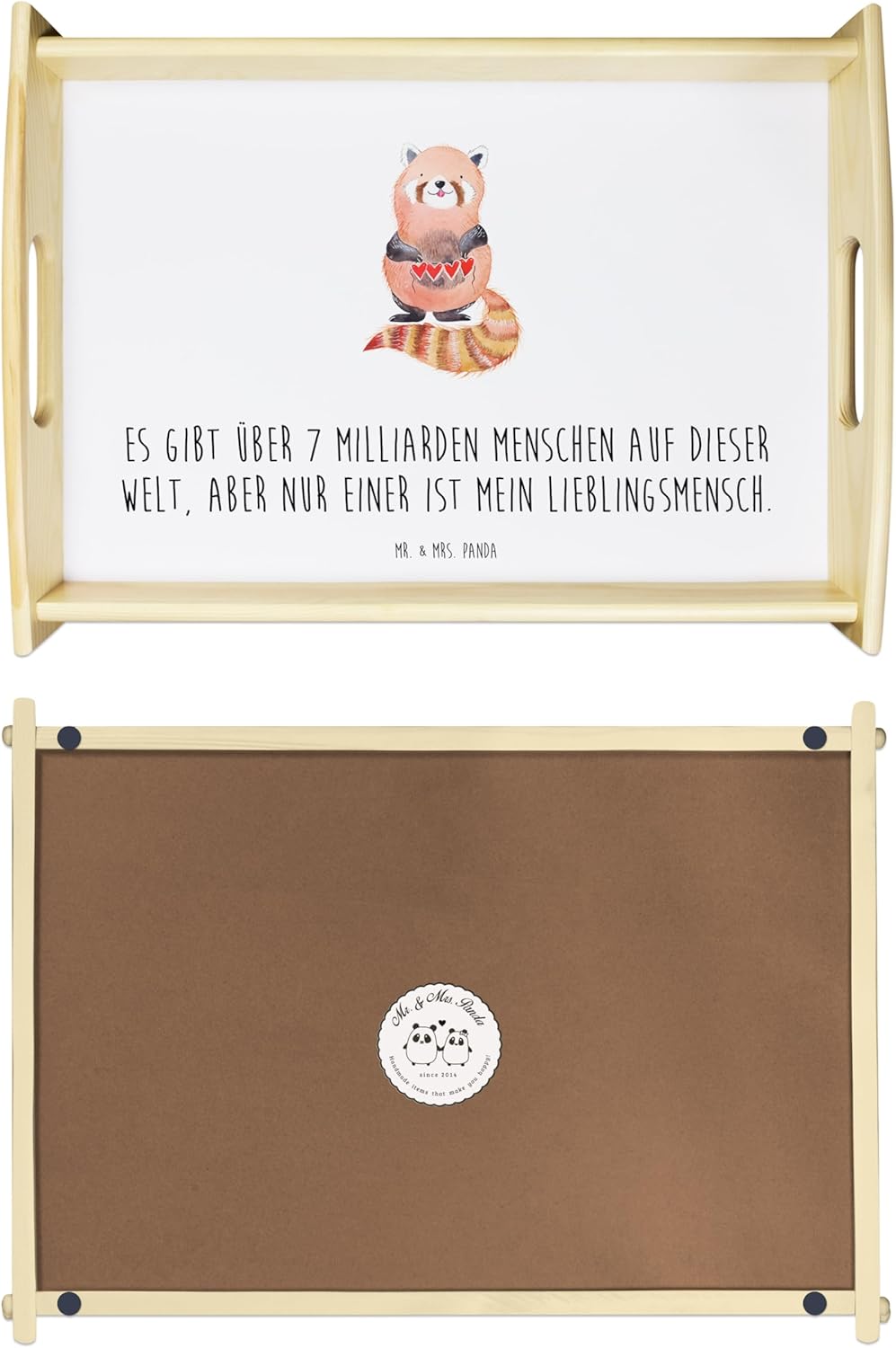 Mr. & Mrs. Panda Serviertablett Roter Panda - Geschenk, Herz, Dekotablett, Liebling, lustige Sprüche