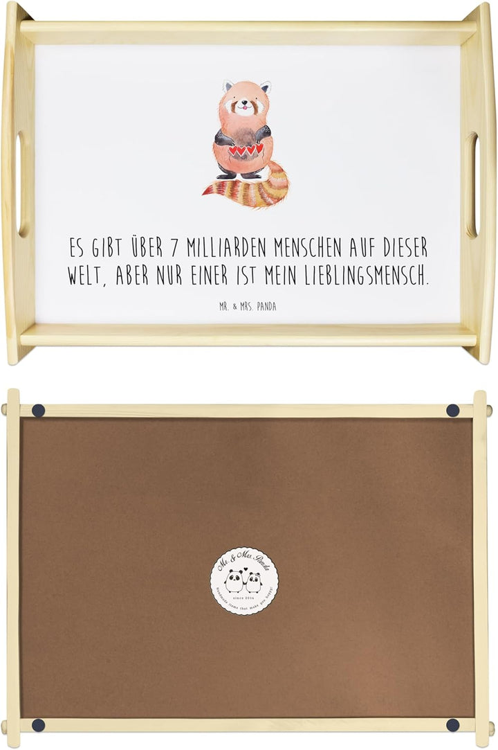 Mr. & Mrs. Panda Serviertablett Roter Panda - Geschenk, Herz, Dekotablett, Liebling, lustige Sprüche