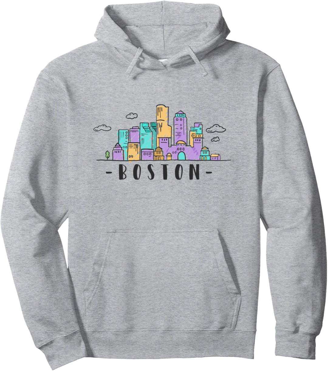 Boston Massachusetts Vintage-Skyline Pullover Hoodie