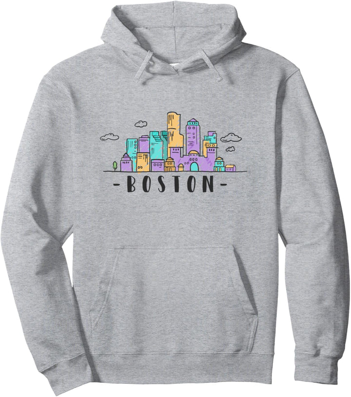 Boston Massachusetts Vintage-Skyline Pullover Hoodie