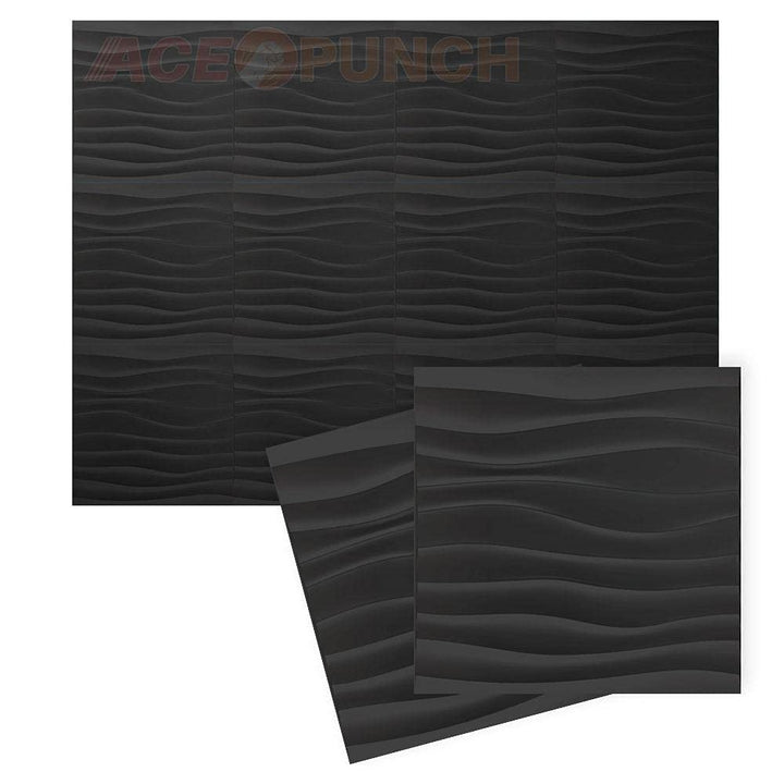 Acepunch 12 3D Wandpaneele Schwarz 30x30cm PVC Dekorative Fliesen Wasserdicht Anti-Scratch Wellig Wa