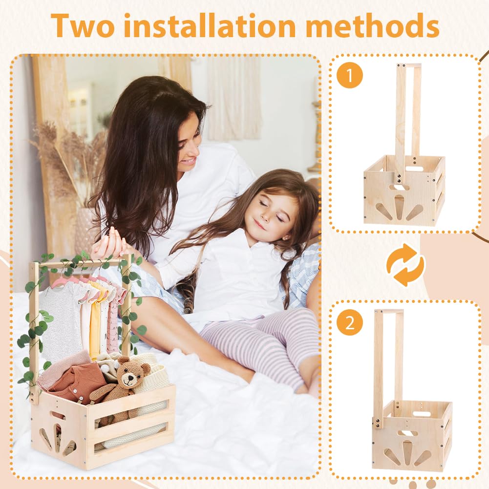 Babykorb mit Griff - Geschenk für Babypartys, Baby Aufbewahrungskorb, Holz Babyparty Schrank Praktis