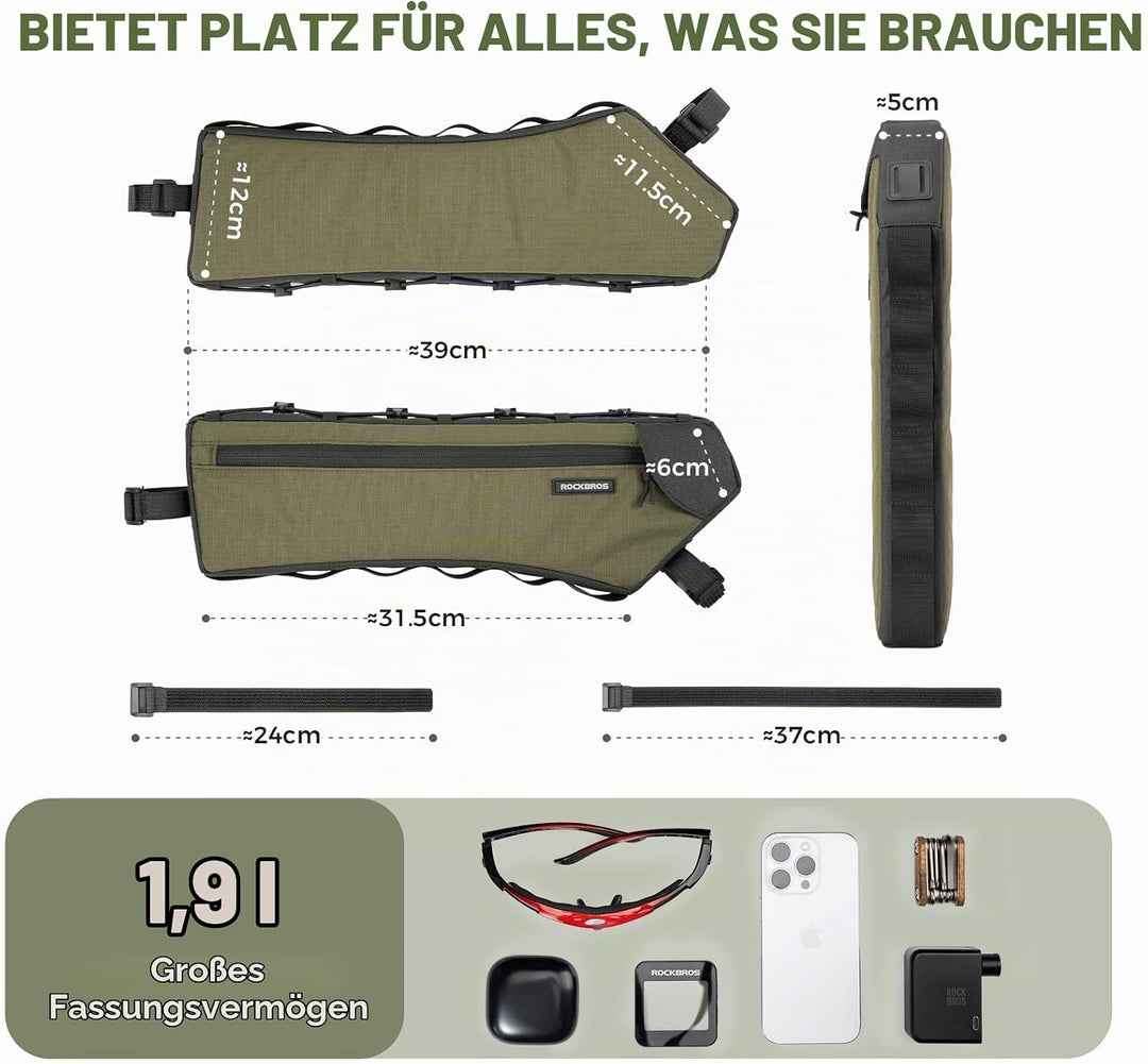 ROCKBROS Fahrrad Rahmentasche Stabil Schlank Fahrradtasche, Dreiecktasche mit Schnellmontage &amp; Seitl