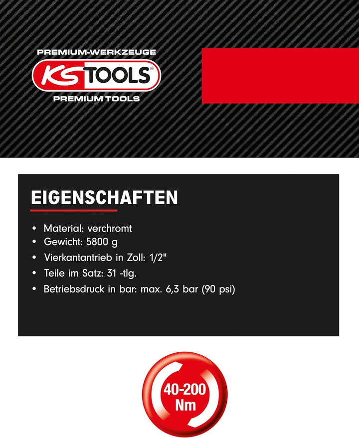 KS Tools Drehmoment Werkzeug-Satz für Drehmomentschlüssel 14x18 mm 516.1730 I 31-tlg. I 40-200 Nm I