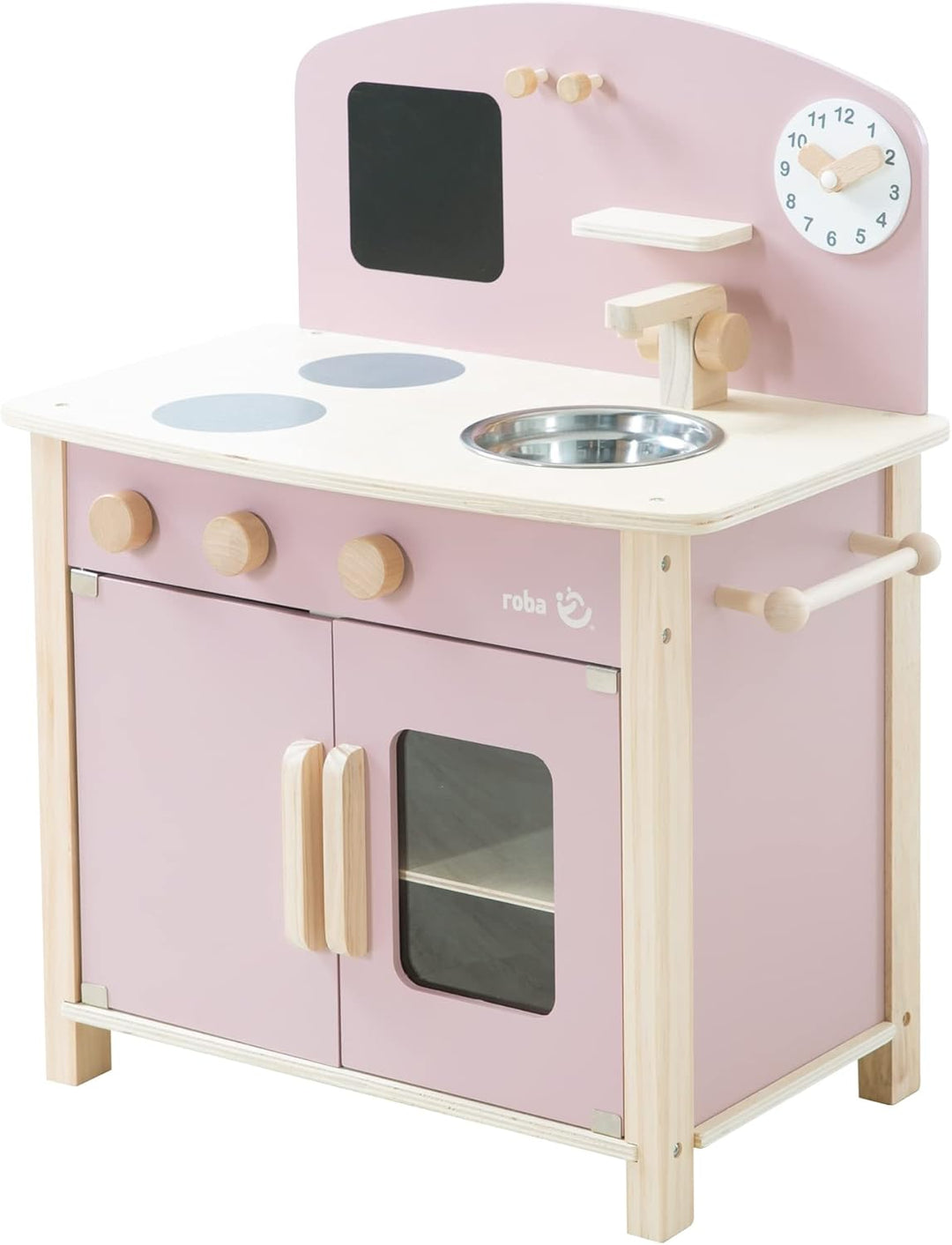 roba Spielküche, weiss, natur, mauve/rosa Spielzeug-Küchenzeile mit 2 Kochstellen, Spüle, Wasserhahn