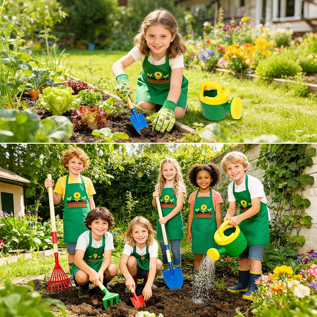 10 Stück Kinder Gartenwerkzeug Set, Metall Gartenwerkzeug Set mit Schaufel, Rechen, Gabel, Arbeitsha