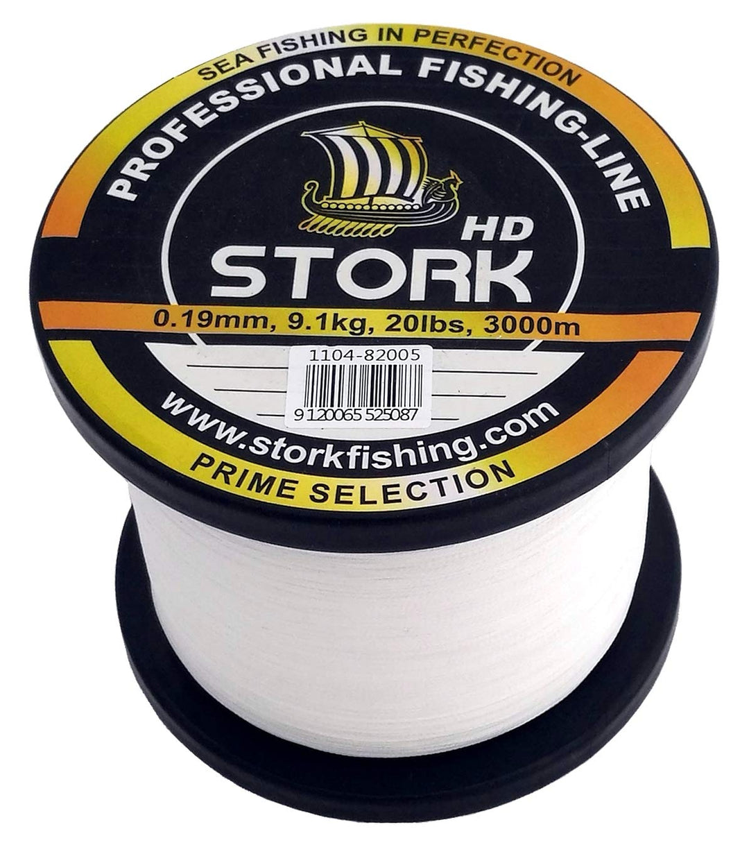 Stork HD, 4-Fach geflochtene Angelschnur 3000m Weiss 20 lbs / 9,1 kg / 0,19 mm, Weiss 20 lbs / 9,1 k