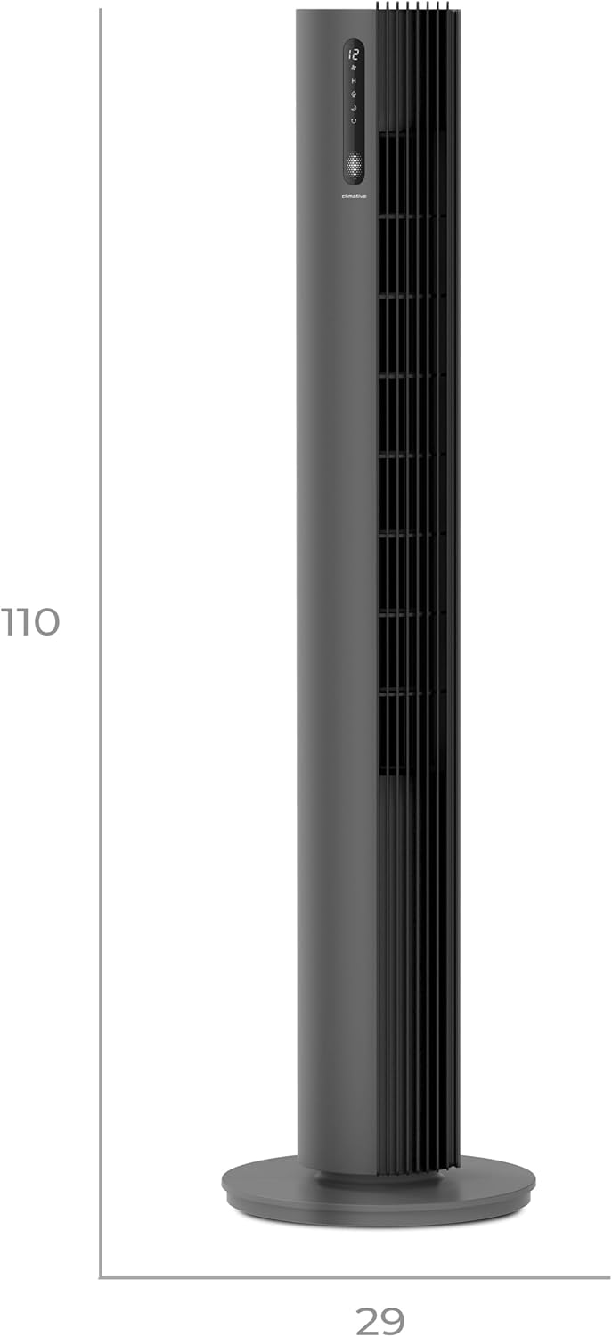 Turmventilator 110 cm PURE Plasma Ionisierung 12 Geschwindigkeiten 30W Timer 12h Standventilator seh