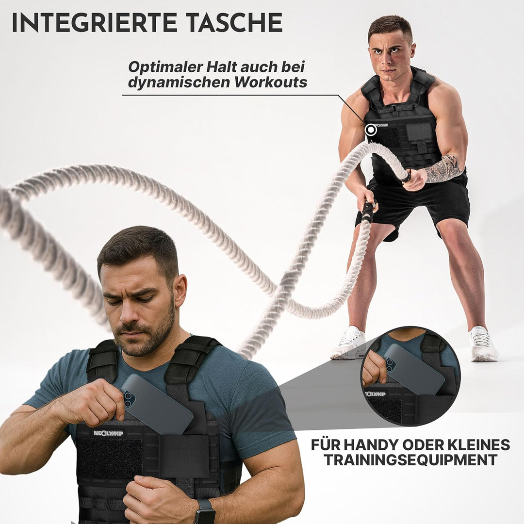 NEOLYMP Gewichtsweste – Unisex Weighted Vest – Plattenträger Weste mit Tasche – Kein Verrutschen – A