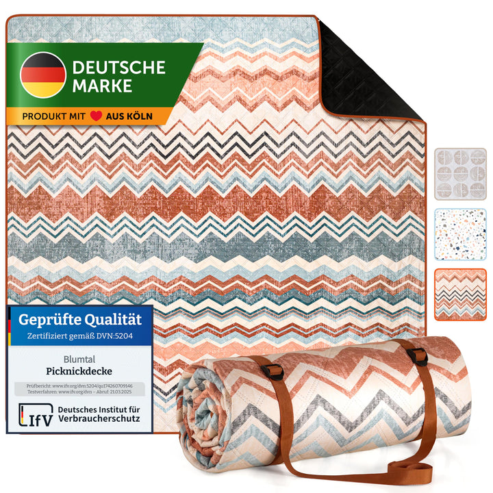 Blumtal Premium Picknickdecke wasserabweisend 200x200 cm Boho & Terrazzo Design - waschbare Strandde
