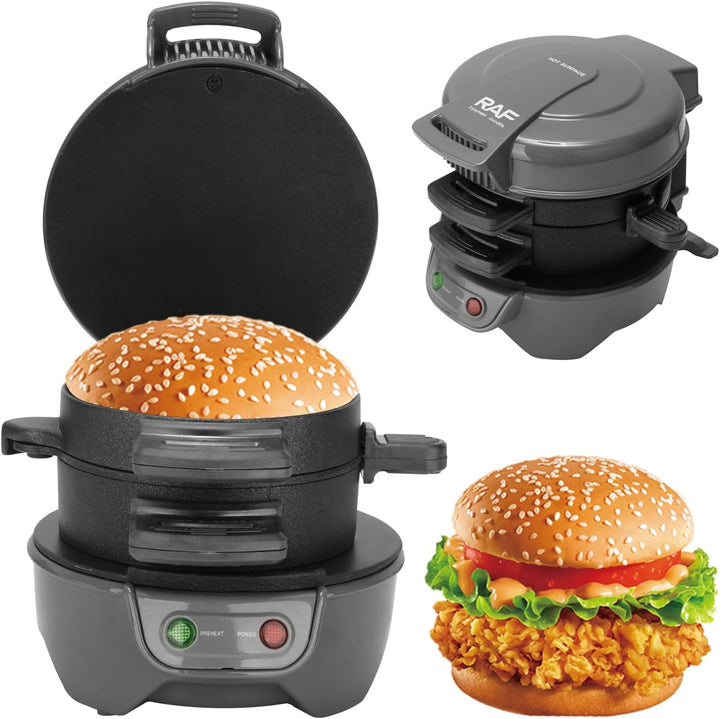 HENYEER Sandwich Toaster Burger Maker, mit Eierringe und Zeitschaltuhr, Effiziente Antihaft Heizplat