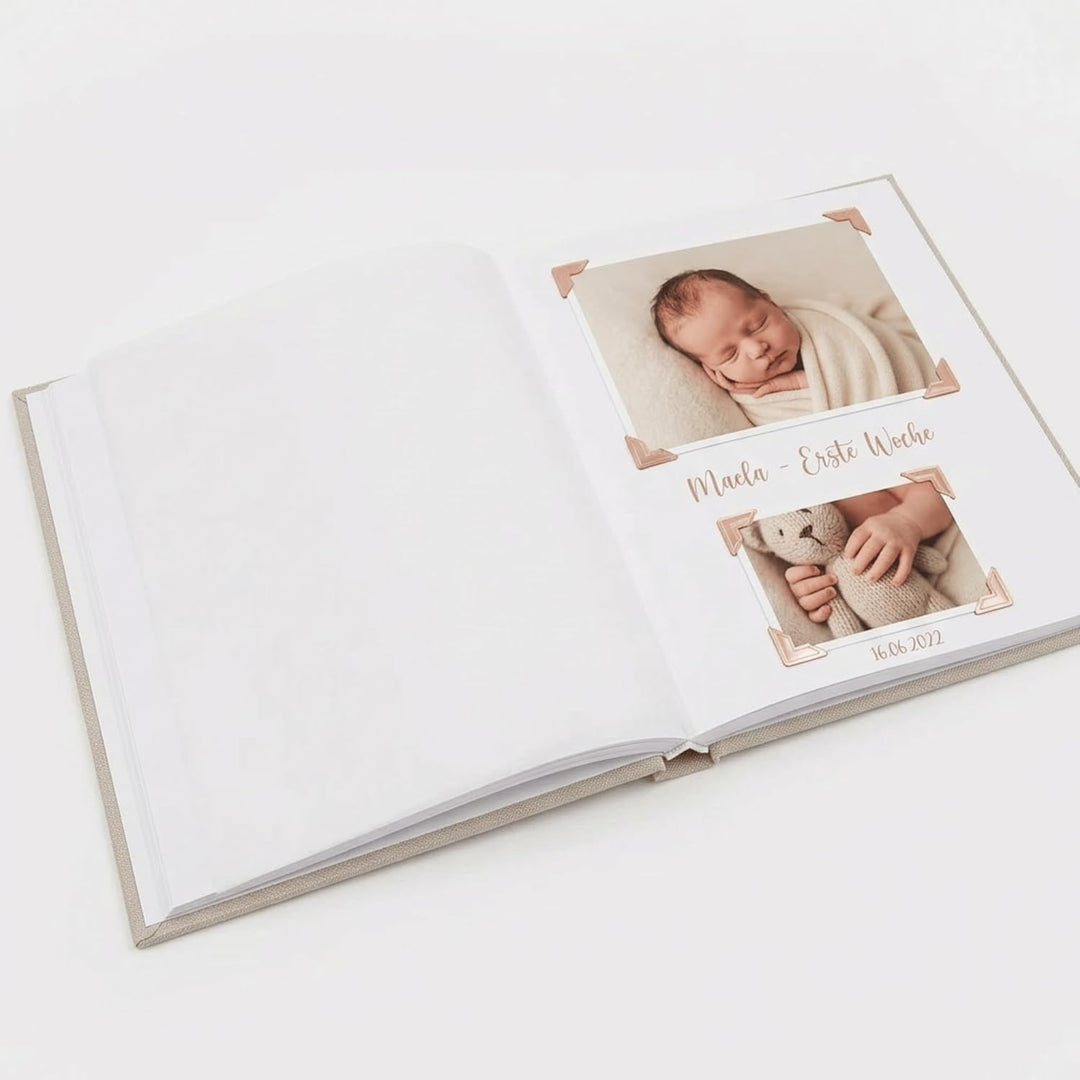 Personalisiertes Baby Fotoalbum &amp; Gästebuch – Mein erstes Jahr – Datum - Leinen Album mit Name aus A