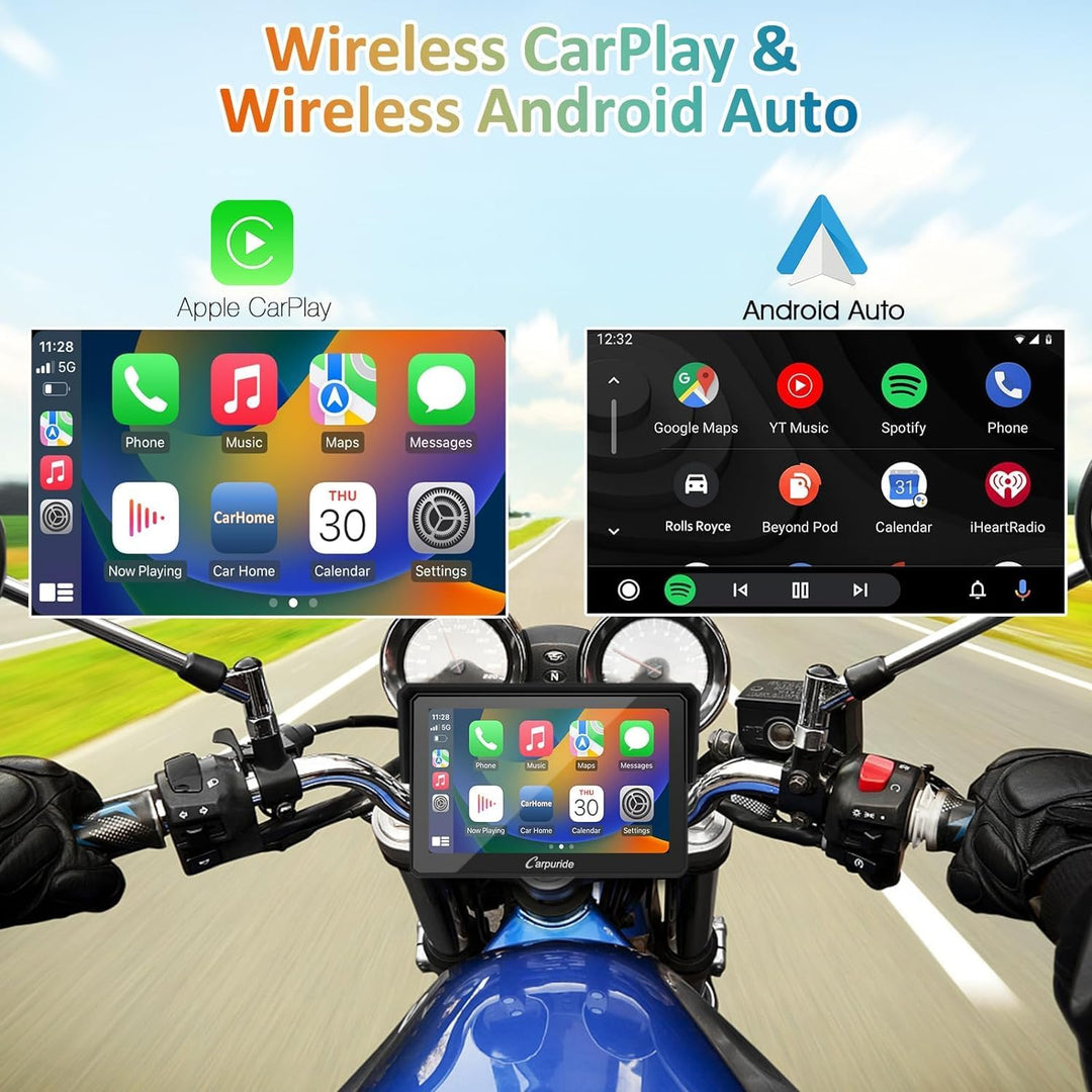 Carpuride W502 Motorrad GPS Drahtlose Tragbare Apple Carplay&Android Auto, 5 Zoll IPS wasserdichte T