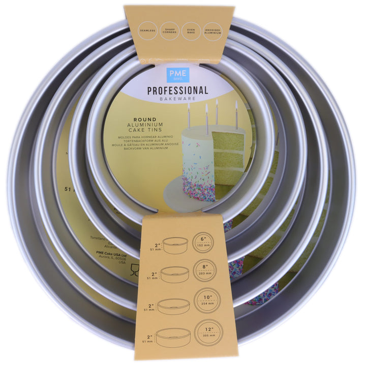 PME - Runde Kuchenformen 15, 20, 25, 30 cm x 5 cm tief, 4er-Satz, RNDB6810122, Silber
