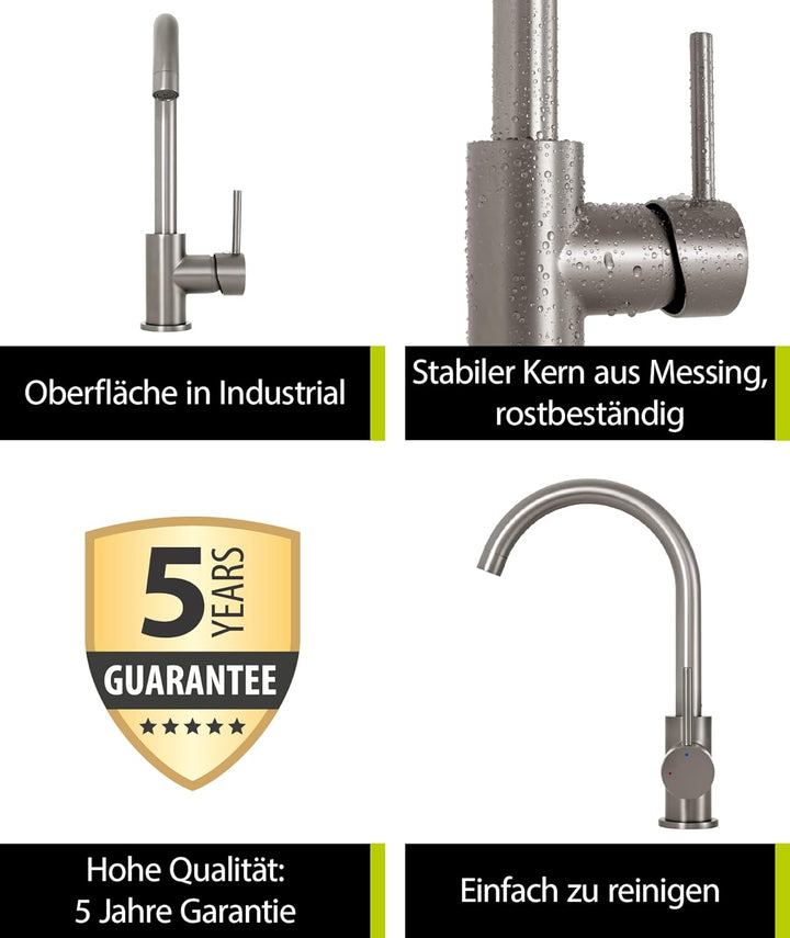 aquaSu® Spültischarmatur Kira mit Wasserspar-Kartusche, Kosten-sparende Kaltwassermittelstellung, ho