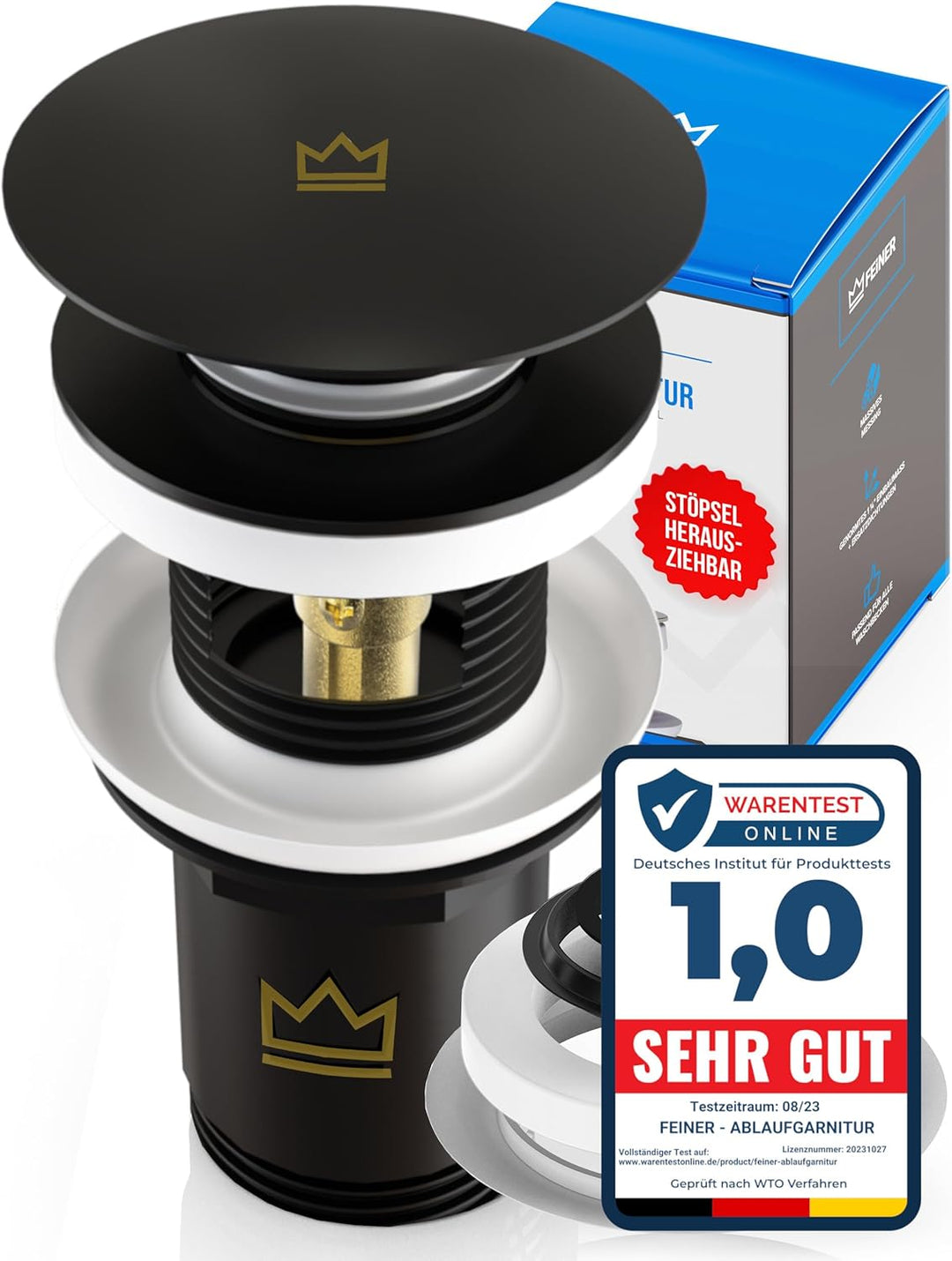 FEINER Universal Waschbecken Ablaufgarnitur für Waschbecken & Waschtisch Aller Art (Matt Schwarz) MI