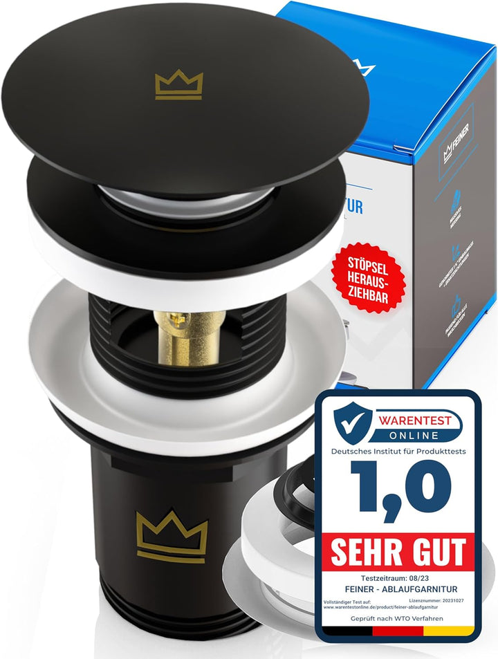 FEINER Universal Waschbecken Ablaufgarnitur für Waschbecken & Waschtisch Aller Art (Matt Schwarz) MI