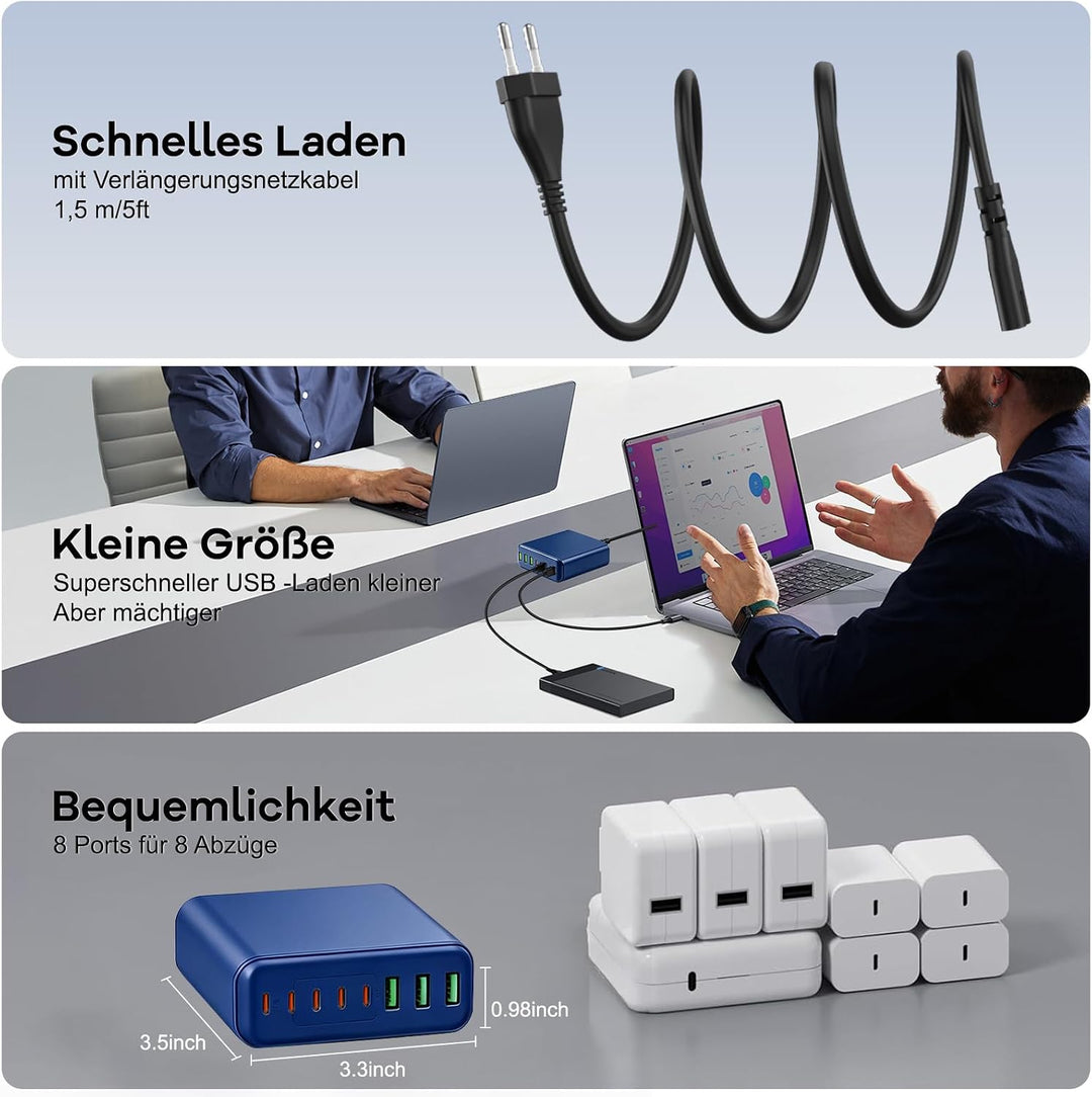 400W USB C Ladegerät Mehrfach, GaN IV 8 Ports USB Ladegerät Mehrfach, 400W 8-Port Schnellladegerät K