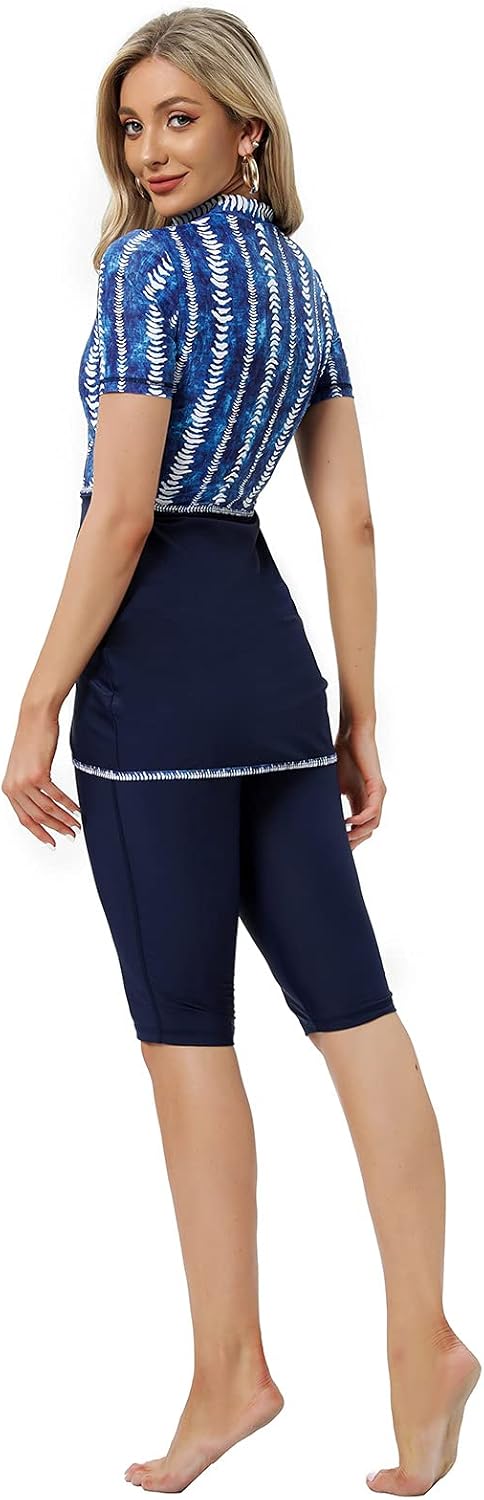 seafanny Frauen Muslimische Bademode Crop Short Burkini Modest Badeanzug mit Frontreissverschluss 42