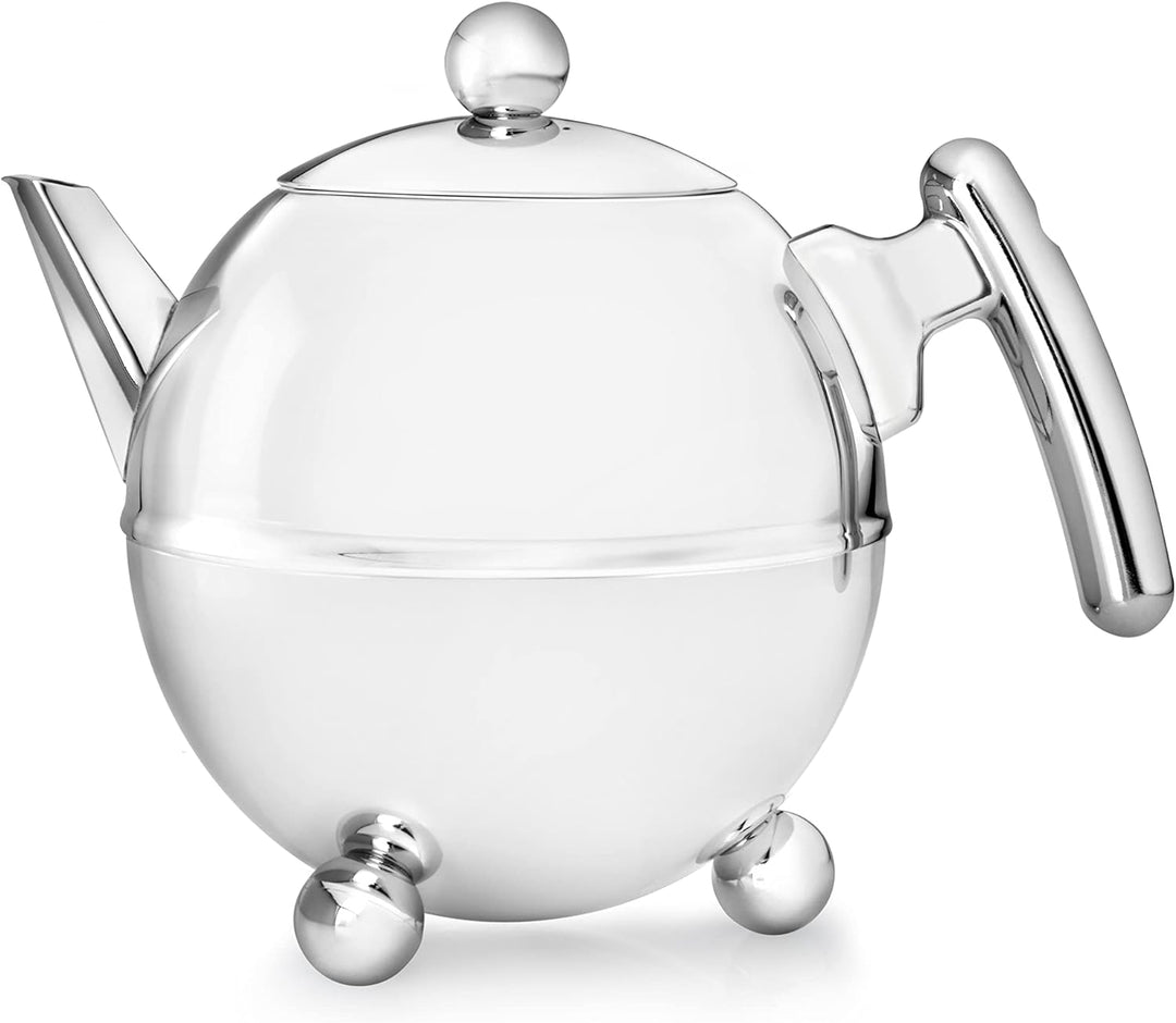 Bredemeijer bauchige runde doppelwandige Edelstahl Teekanne 1.5 Liter mit chromfarbenen Griff 1,5 l,