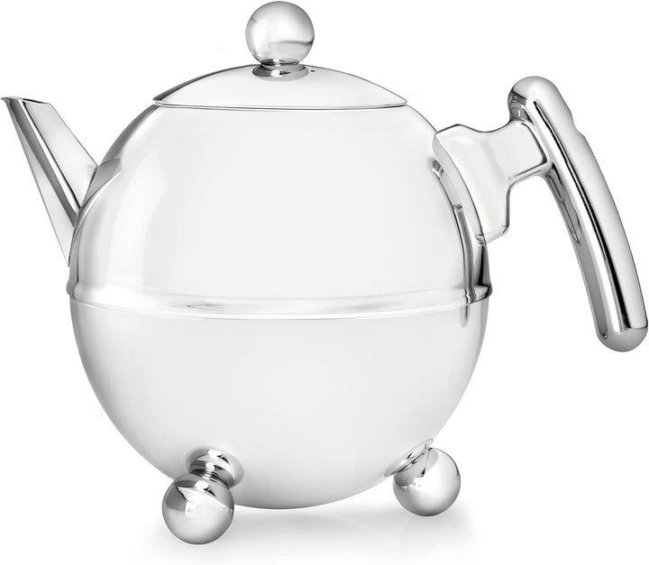 Bredemeijer bauchige runde doppelwandige Edelstahl Teekanne 1.5 Liter mit chromfarbenen Griff 1,5 l,