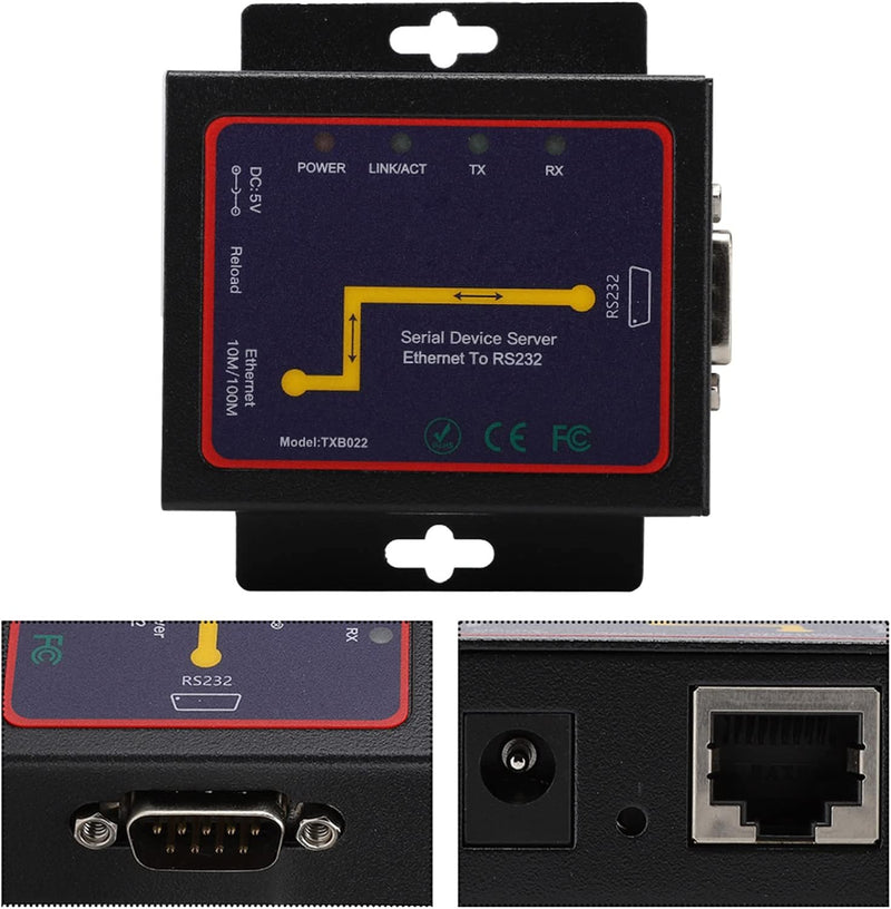 Lazmin 1 Port Ethernet RJ45 zu RS232 Konverter, RJ45 zu RS232 Single Serial Server Plug-In RS-232/48