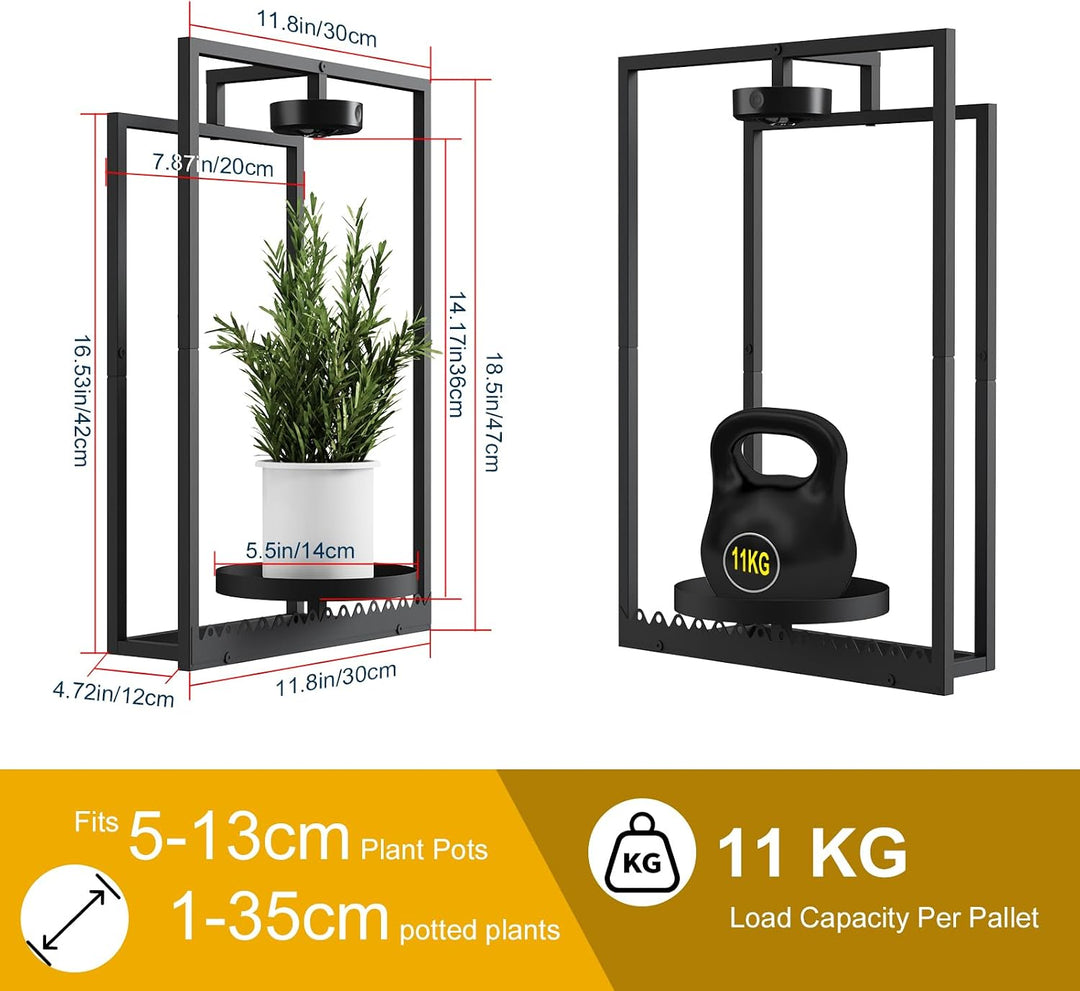Frame Plant Wall Stand with Grow Light, Black Display Wall Plant Holder for Hanging Plants Medium 2,