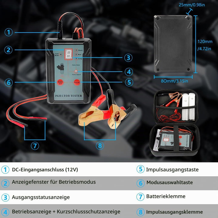 ZKTOOL Automotive Einspritzdüsen-Tester, 2 Düsenreinigungsadapter, 8 Impulsmodi, 12 V/5 V Ausgangsle