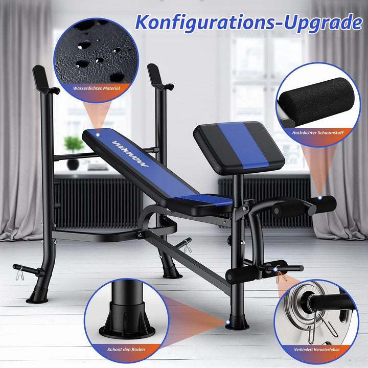 WINNOW Verstellbare Hantelbank mit Beinstrecker und Preacher Curl Heimtraining Fitnessstudio Gewicht