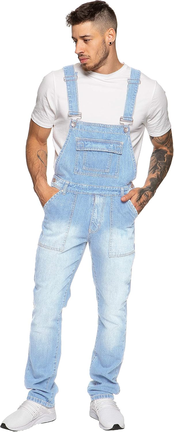 989Zé ENZO Herren Latzhose Denim Blau Arbeitsmode Latzhose Casual Overalls Jeans 30 - 50 Taillengrös