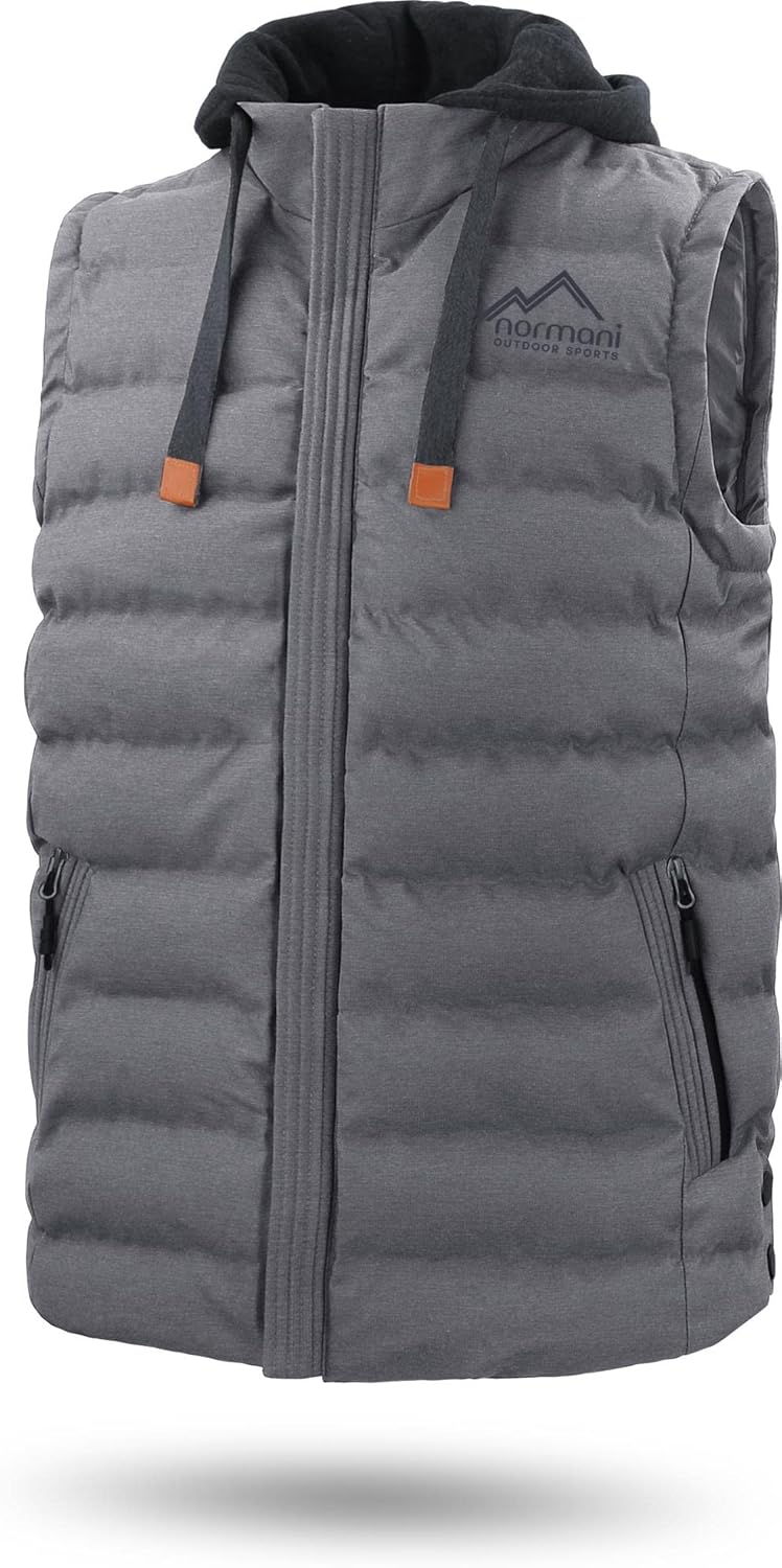 normani Herren Weste Steppweste mit Swaet Kapuze und Stehkragen - Outdoor Weste mit wasserdichten Re