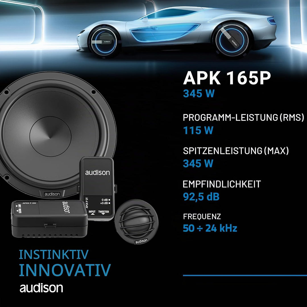 Audison APK 165P – 2-Wege-System mit AP 6.5P Woofer 165 mm, AP 1P Hochtöner 25 mm und Passivweiche,