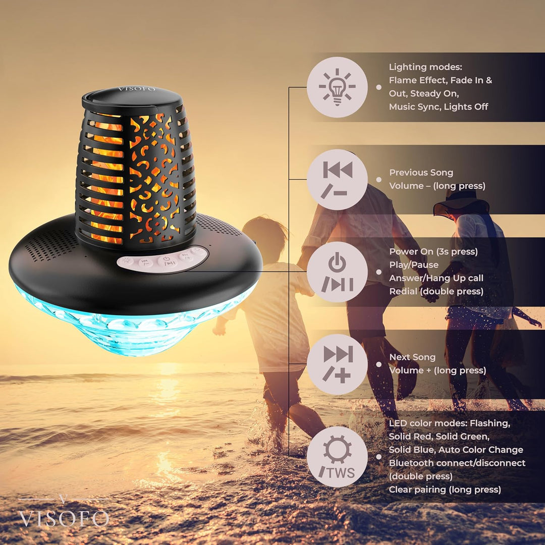 VISOFO Schwimmender Bluetooth-Pool-Lautsprecher mit Lichtern | Poolzubehör über dem Boden und im Erd