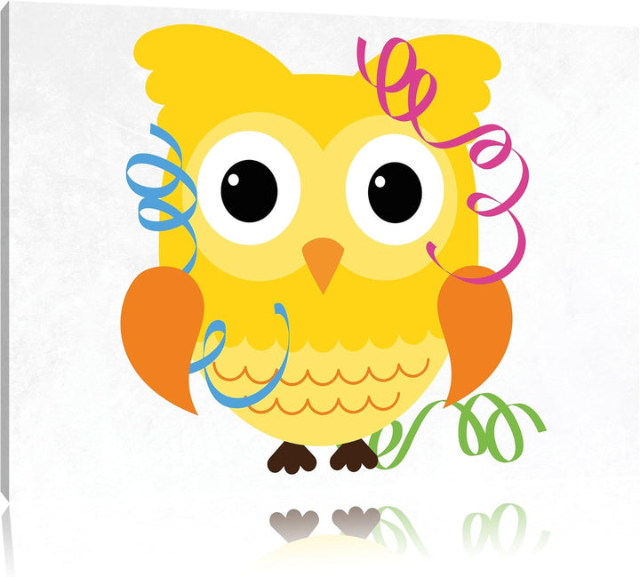Pixxprint Eule mit Luftschlangen als Leinwandbild/Grösse: 100x70 cm/Wandbild/Kunstdruck/fertig bespa